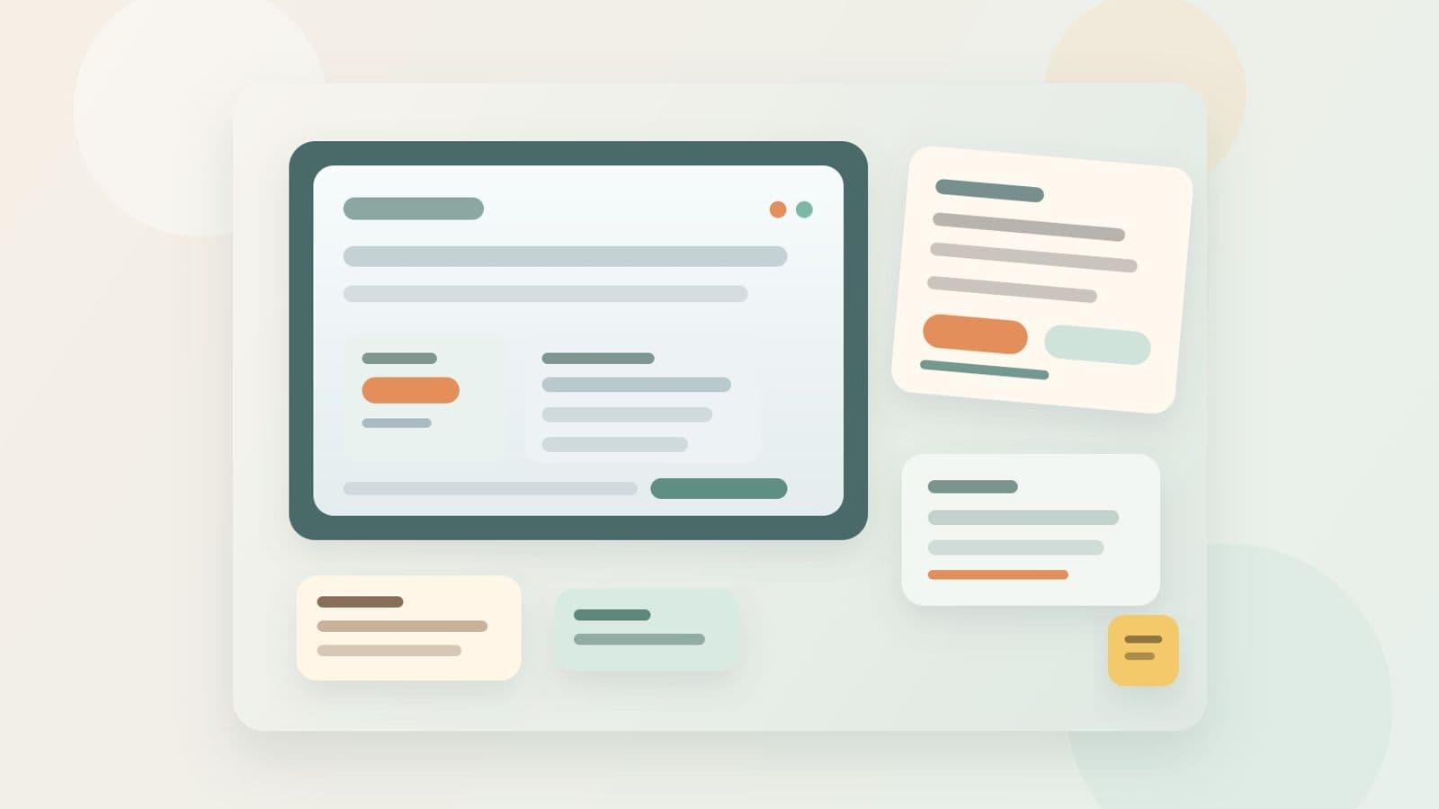 Customer success workspace with renewal notes, a calm inbox, and CRM-style account cards on a laptop