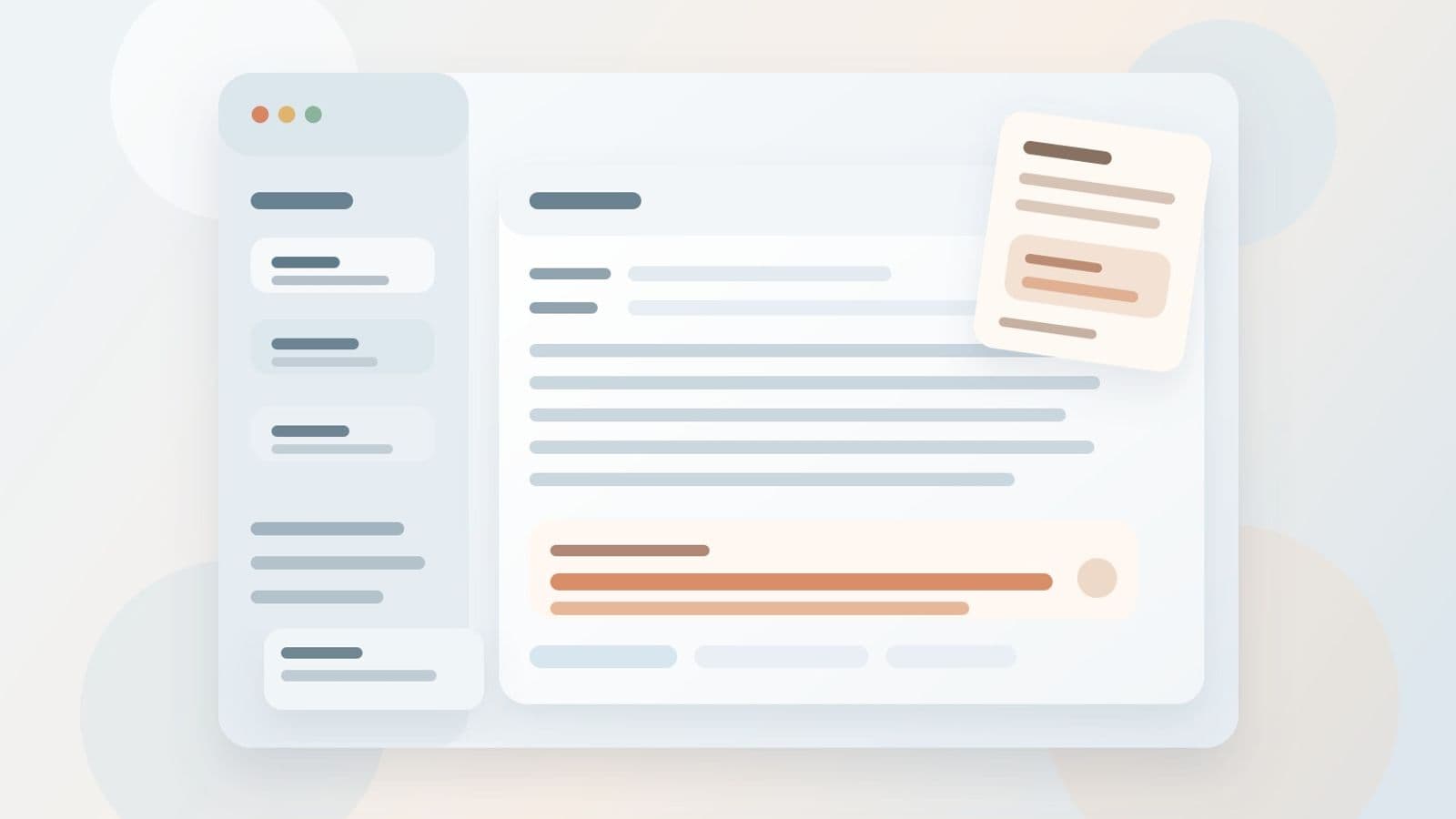 Soft-lit inbox workspace with a careful sentence in progress, highlighted inline suggestion, and calm drafting interface