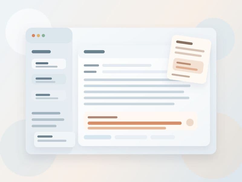 Soft-lit inbox workspace with a careful sentence in progress, highlighted inline suggestion, and calm drafting interface