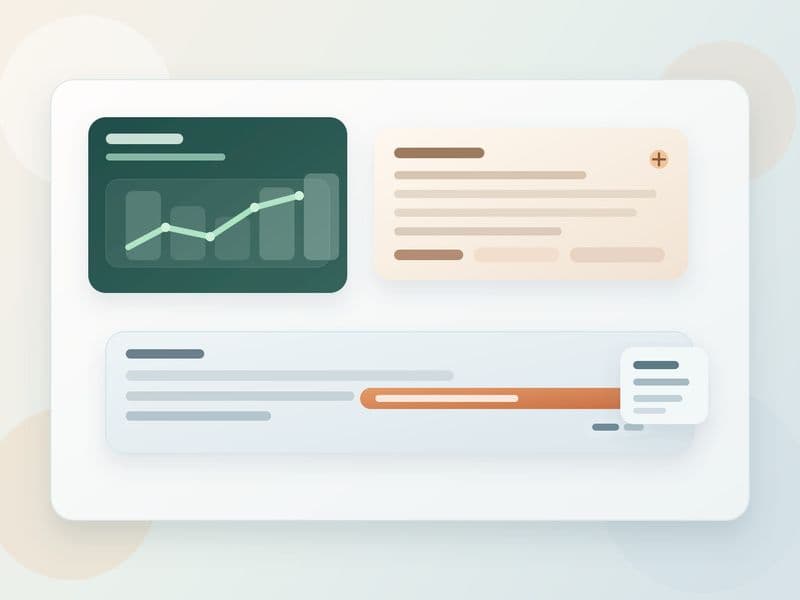 Warm finance desk with a spreadsheet trend view, investor note, and inline sentence suggestion