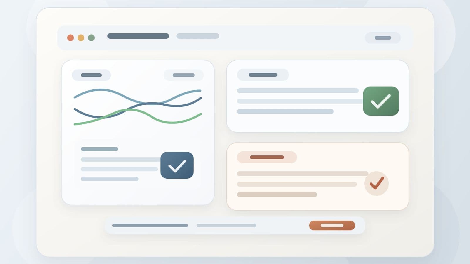 Quiet analyst workspace with layered charts, a careful written update, and one precise sentence in progress