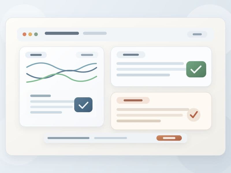 Quiet analyst workspace with layered charts, a careful written update, and one precise sentence in progress