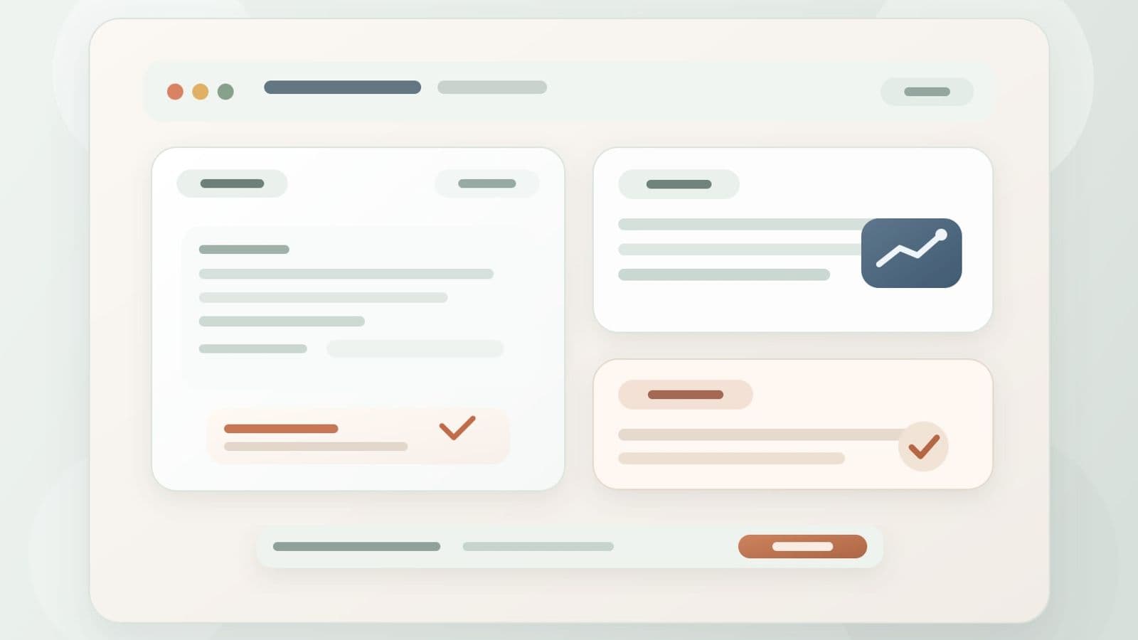 Calm founder workspace with a board update draft, a sparse slide, and a careful summary note in progress