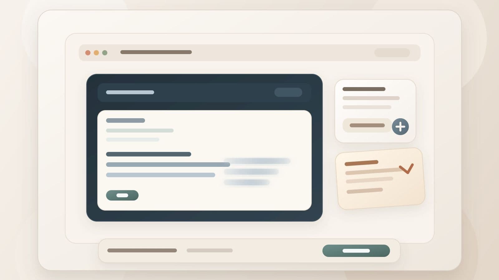 Quiet Mac writing desk with an email reply in progress and soft ghost-text suggestions appearing inline
