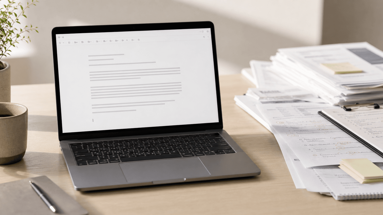 Clean Mac writing workspace with one active message window and a faded review pane pushed into the background